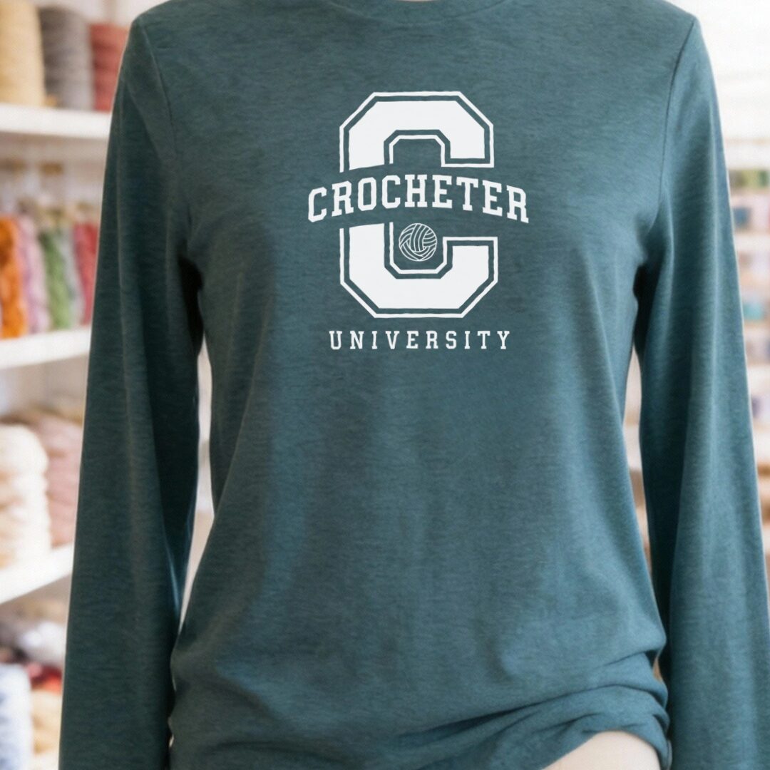Crocheter University Long Sleeve Tee Teal Blue t-shirt