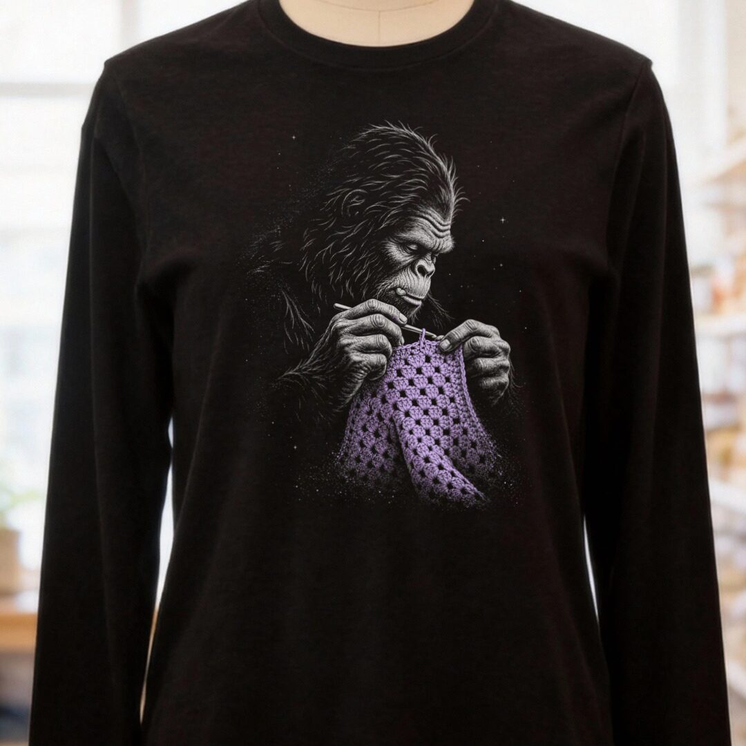 Crocheting Bigfoot Black Long Sleeve Tee.jpg