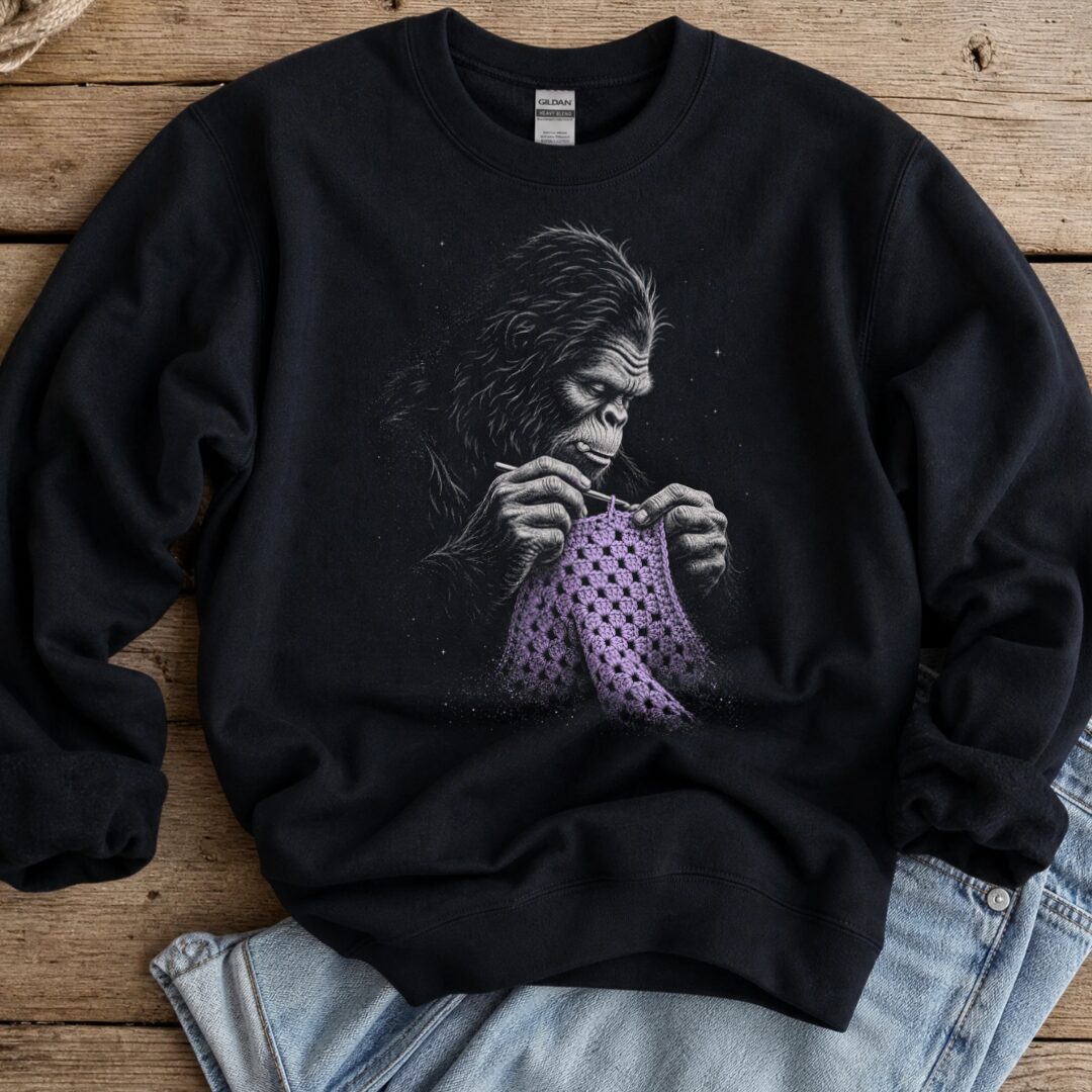 Crocheting Bigfoot Black Sweatshirt.jpg