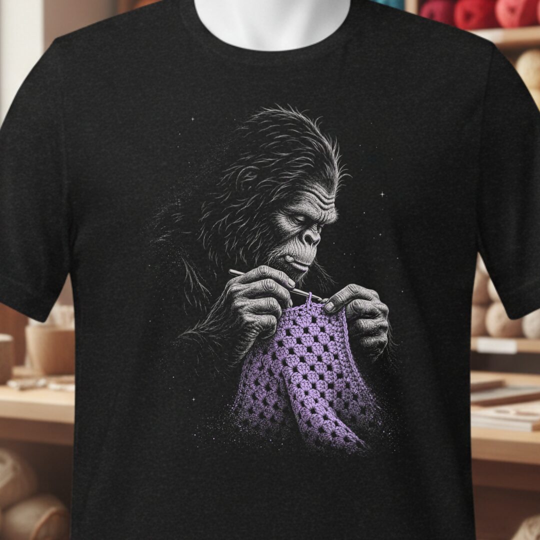 Crocheting Bigfoot Black T-Shirt.jpg
