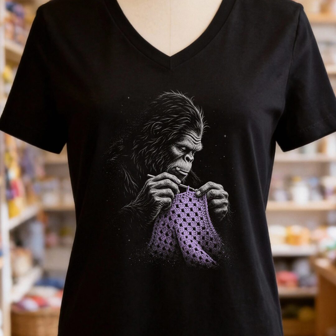 Crocheting Bigfoot Black V Neck.jpg