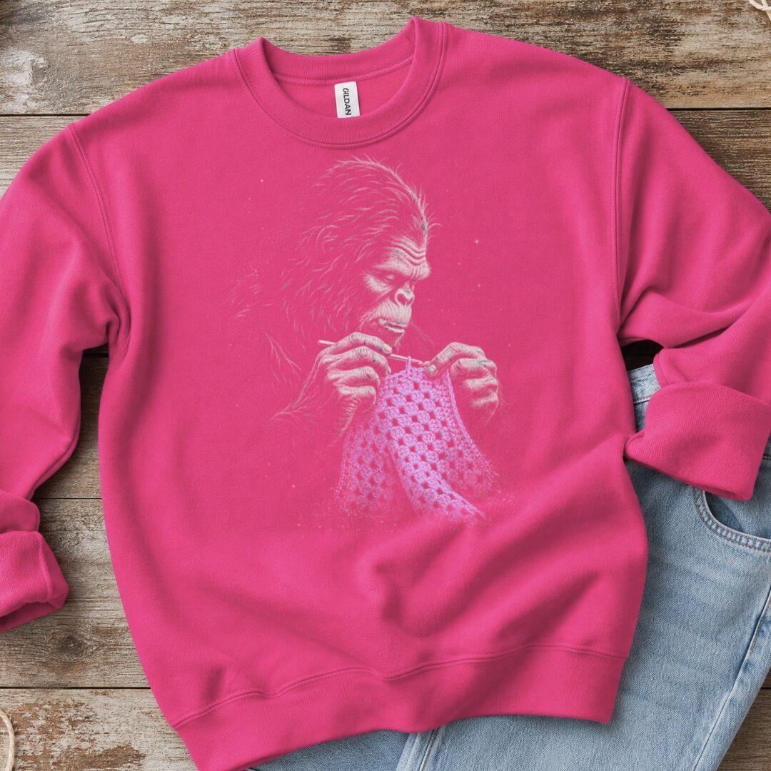 Crocheting Bigfoot Bright Pink Sweatshirt.jpg