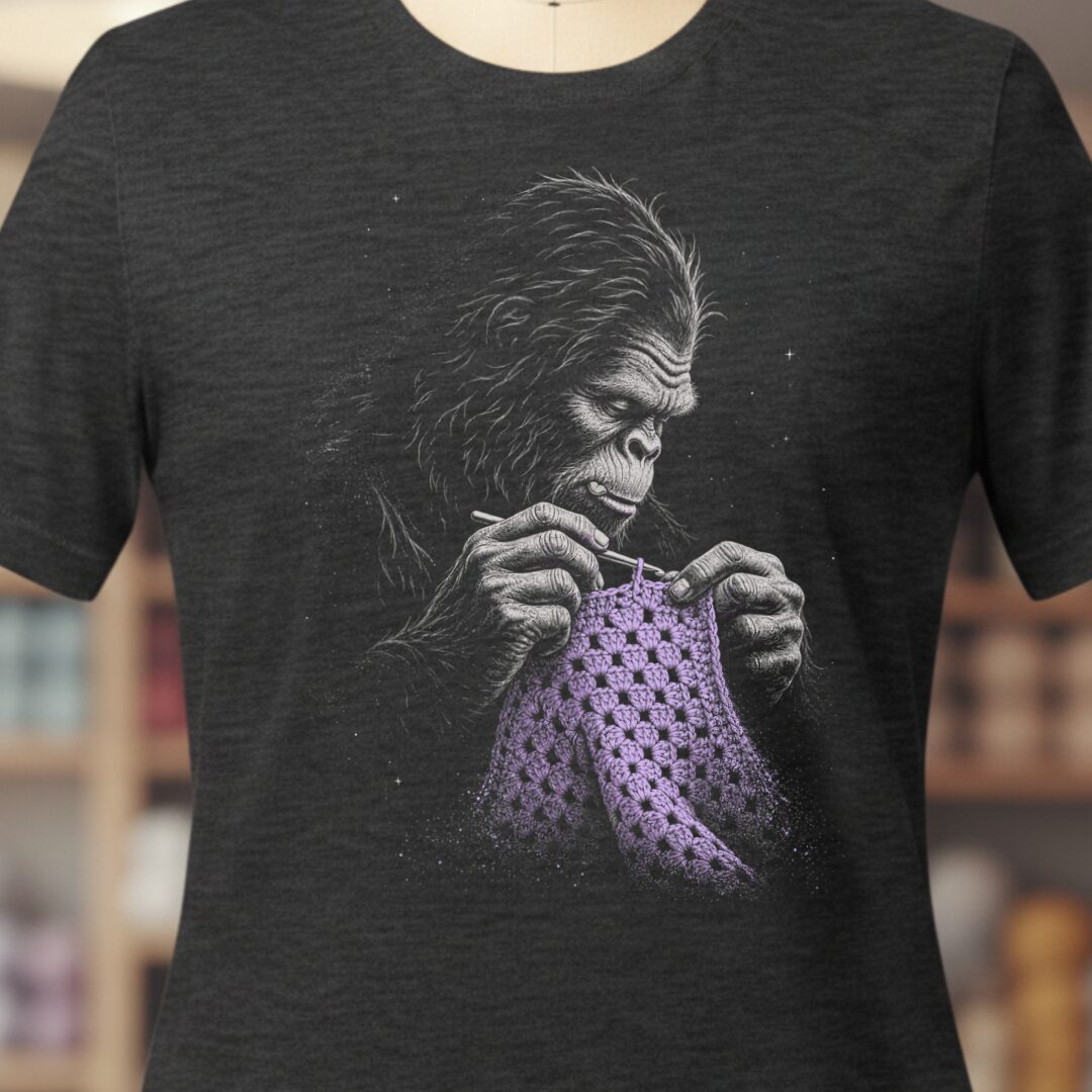 Crocheting Bigfoot Dark Grey T-Shirt.jpg