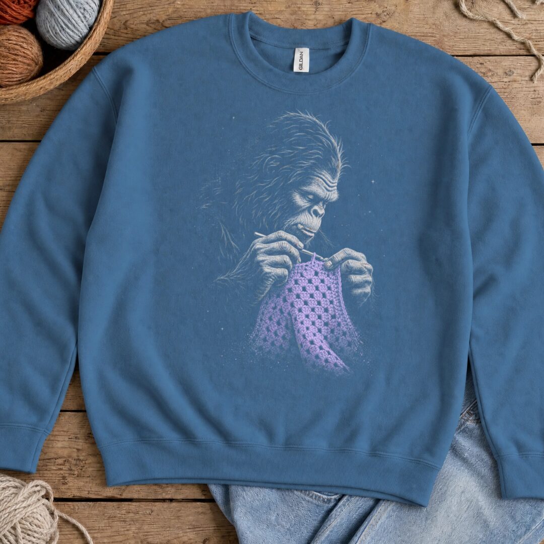 Crocheting Bigfoot Indigo Blue Sweatshirt.jpg