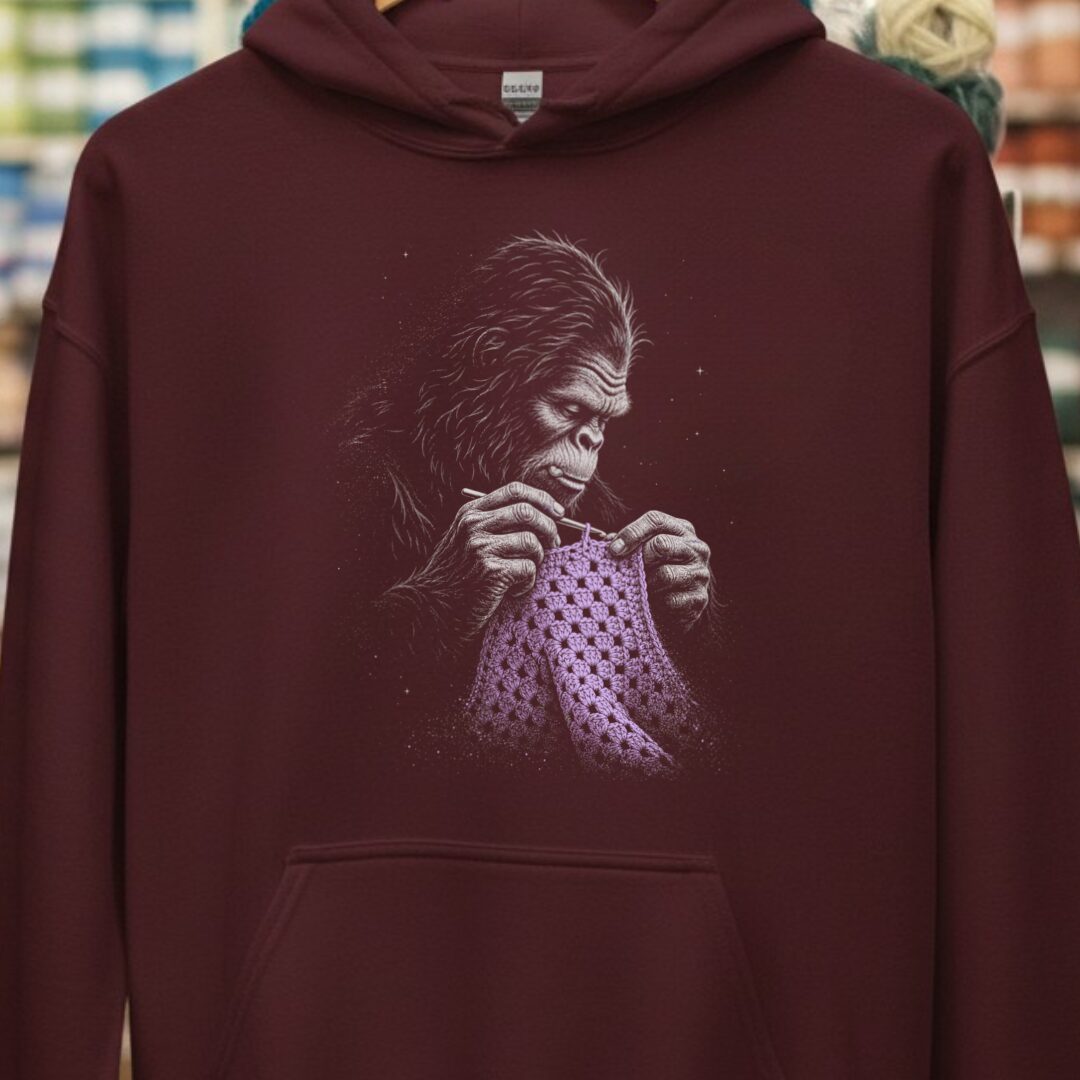 Crocheting Bigfoot Maroon Hoodie.jpg