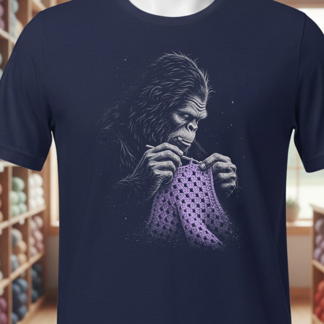 Crocheting Bigfoot Navy T-Shirt.jpg