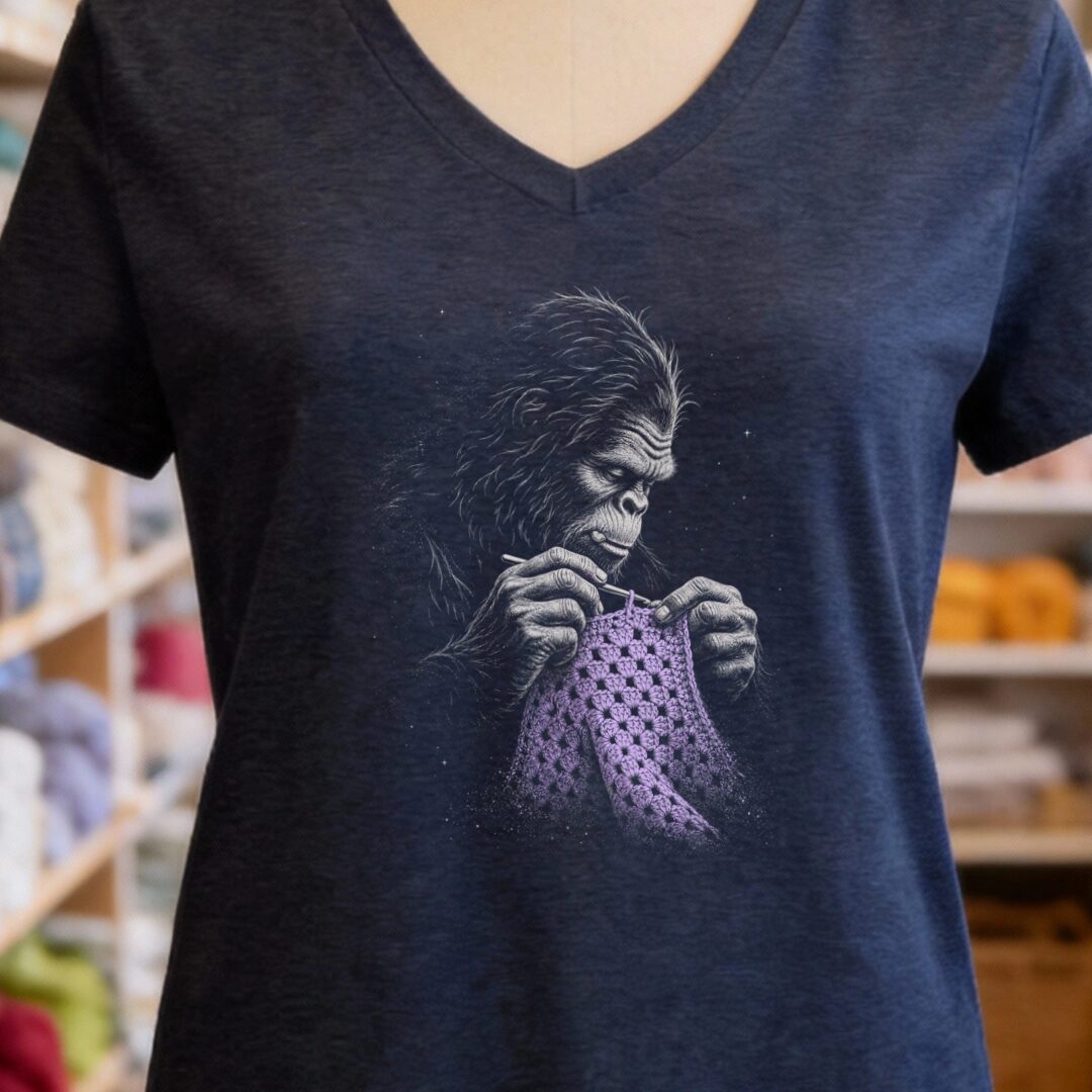 Crocheting Bigfoot Navy V Neck.jpg