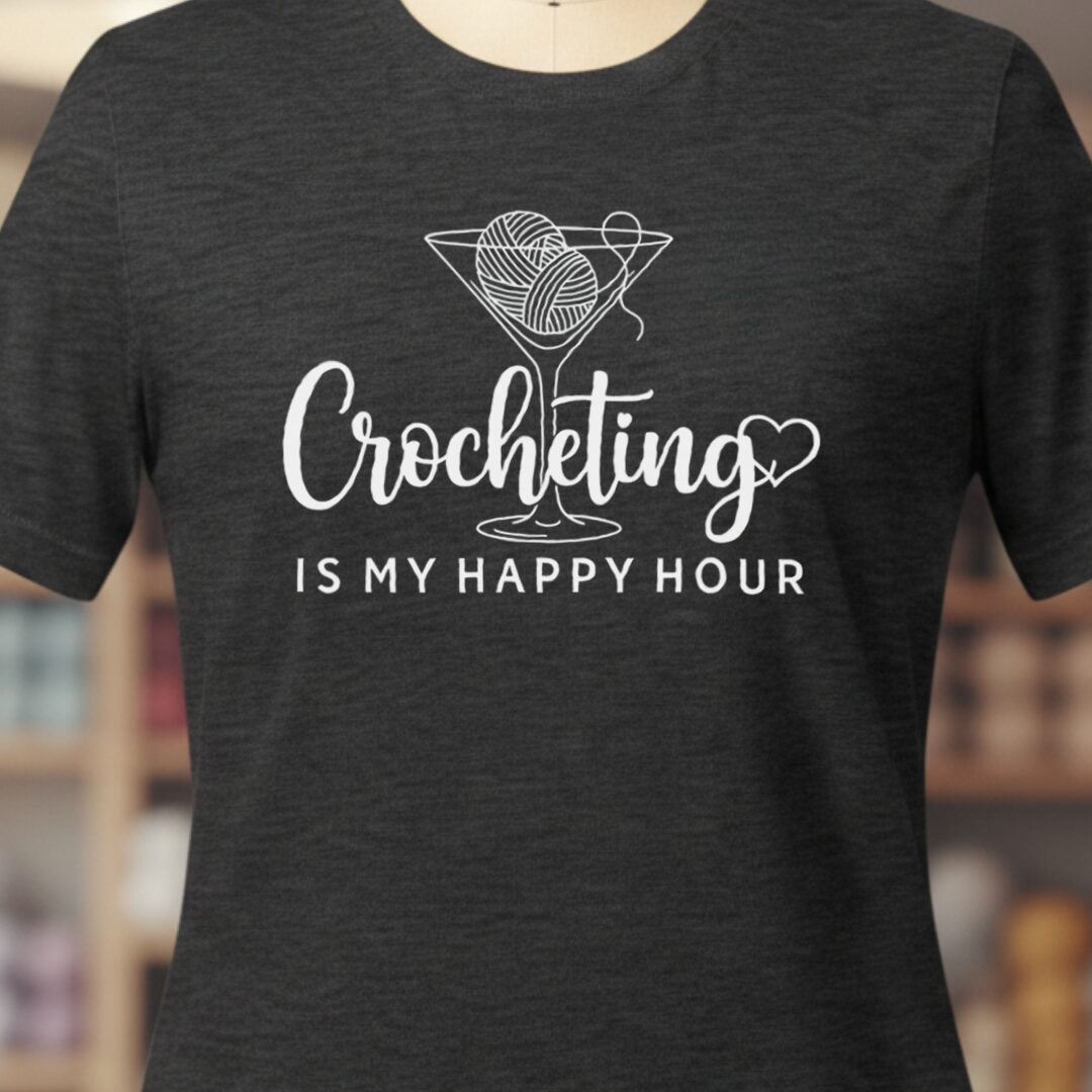Crocheting Happy Hour T-Shirt Dark Grey t-shirt