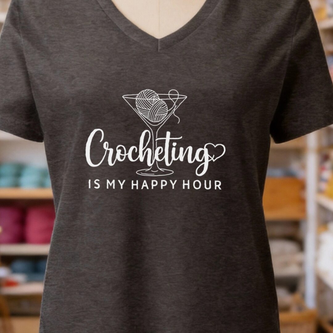 Crocheting Happy Hour V-Neck T-Shirt Dark Grey t-shirt