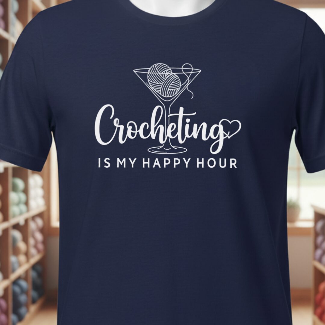Crocheting Happy Hour T-Shirt Navy t-shirt