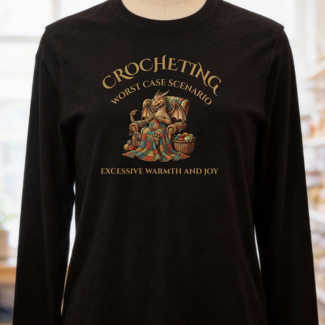 Crocheting Scenario Long Sleeve Tee Black t-shirt