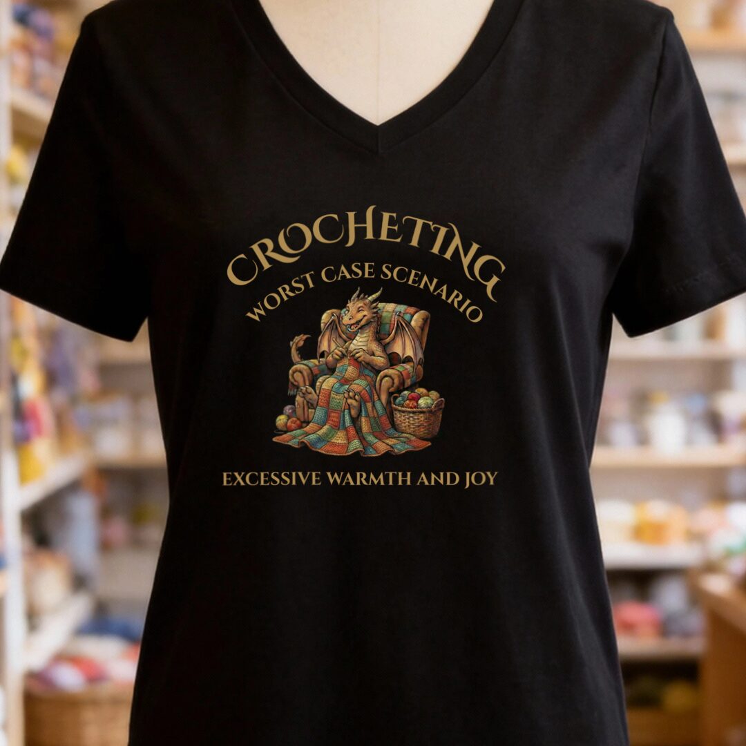 Crocheting Scenario V-Neck T-Shirt Black t-shirt