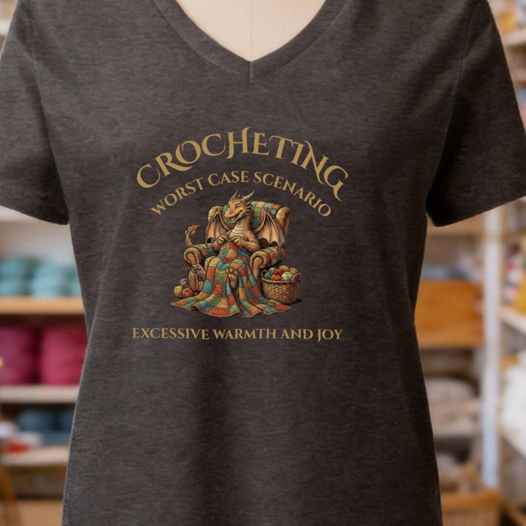 Crocheting Scenario V-Neck T-Shirt Dark Grey t-shirt
