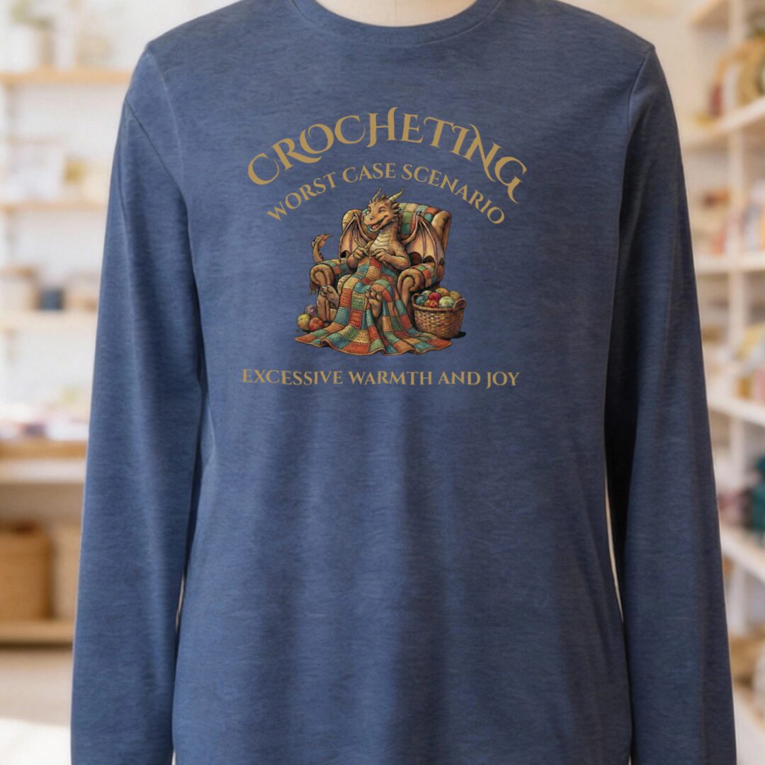 Crocheting Scenario Long Sleeve Tee Navy t-shirt