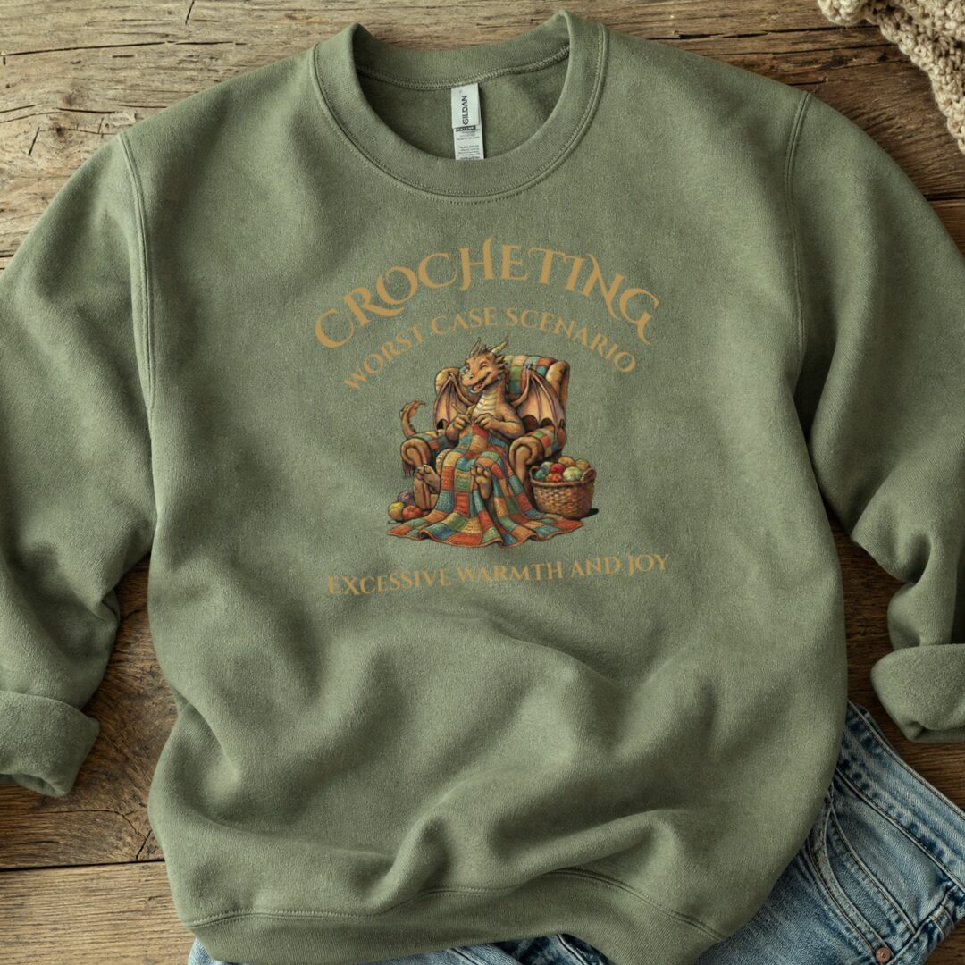 Crocheting Scenario Sweatshirt Military Green t-shirt