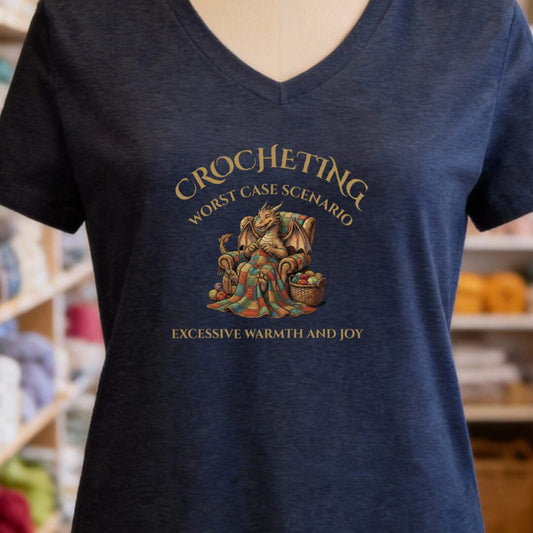 Crocheting Scenario V-Neck T-Shirt Navy t-shirt