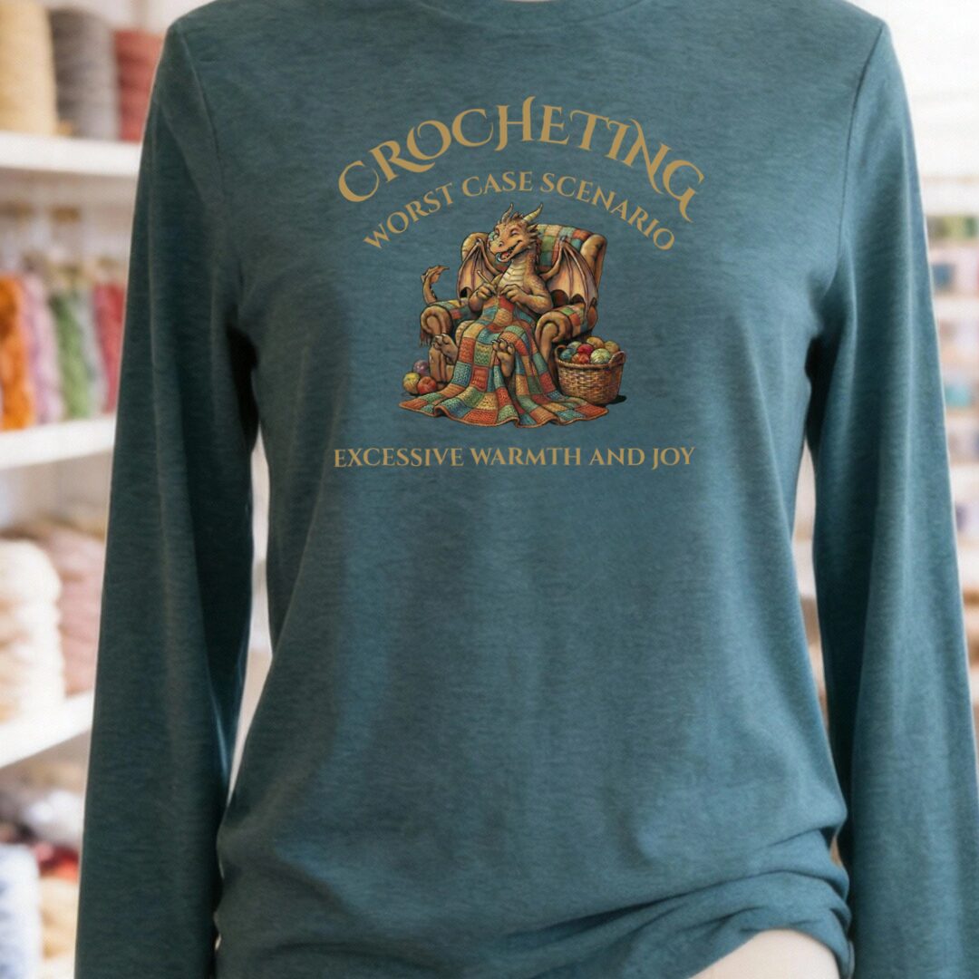 Crocheting Scenario Long Sleeve Tee Deep Teal t-shirt