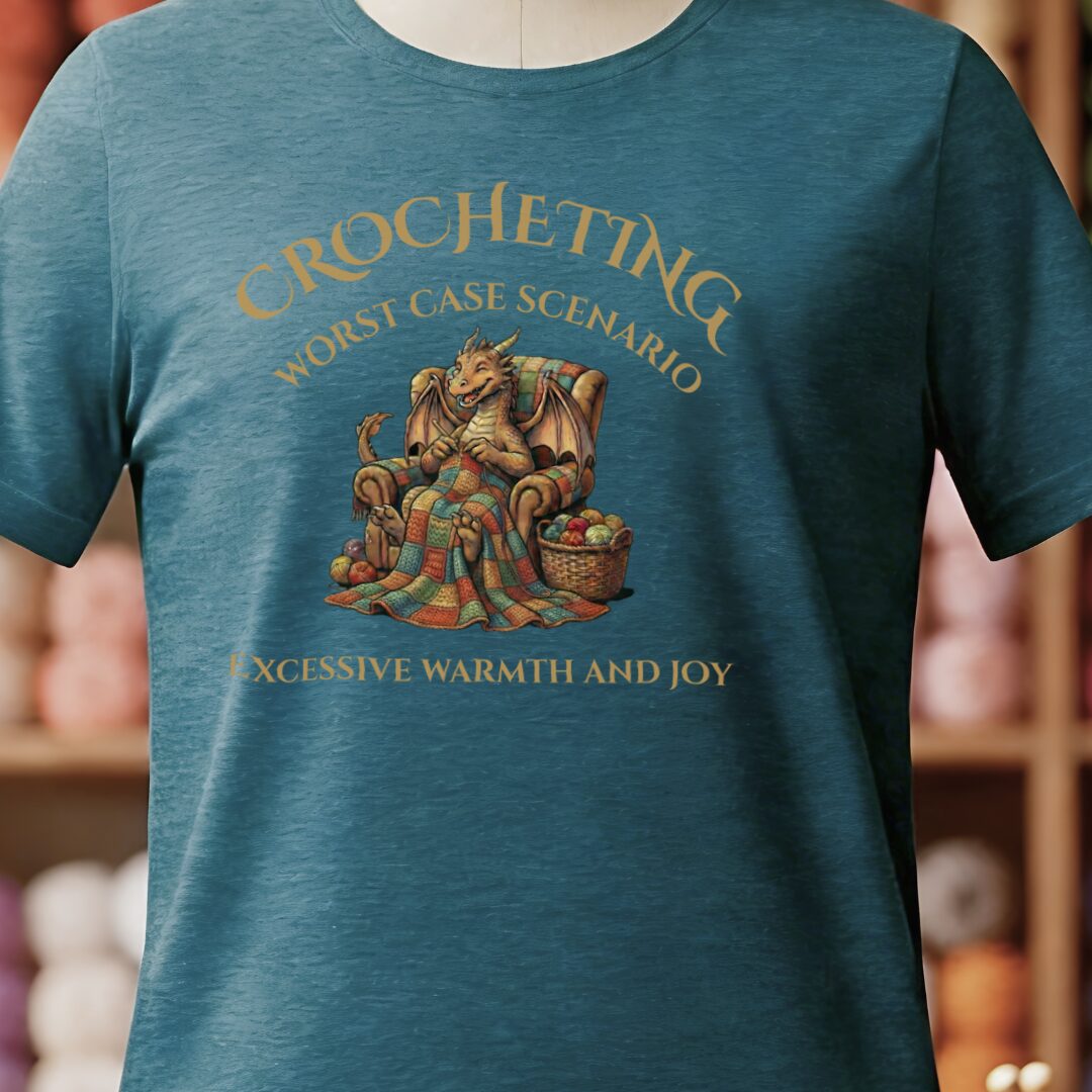 Crocheting Scenario T-Shirt Teal Blue t-shirt
