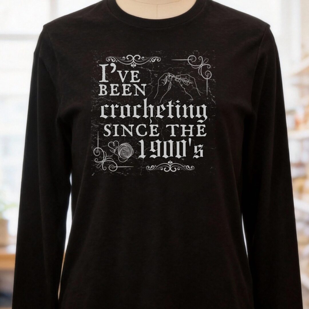 Crocheting Since the 1900s Long Sleeve Tee Black Heather t-shirt