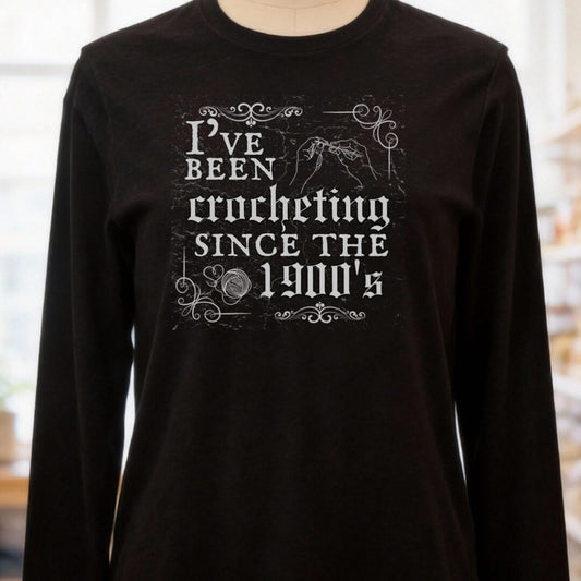Crocheting Since the 1900s Long Sleeve Tee Black Heather t-shirt