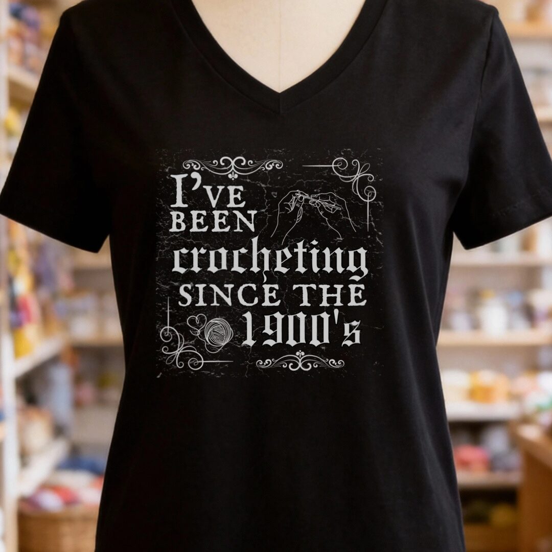 Crocheting Since the 1900s V-Neck T-Shirt Black t-shirt