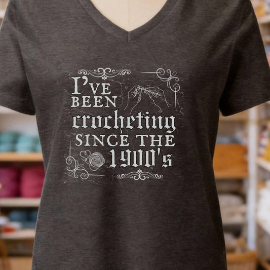 Crocheting Since the 1900s V-Neck T-Shirt Dark Grey t-shirt