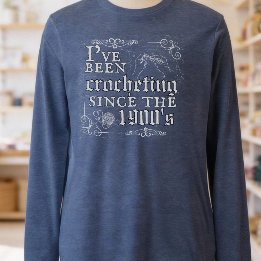 Crocheting Since the 1900s Long Sleeve Tee Navy t-shirt