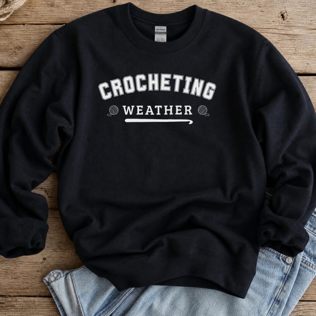 Crocheting Weather Sweatshirt Black t-shirt