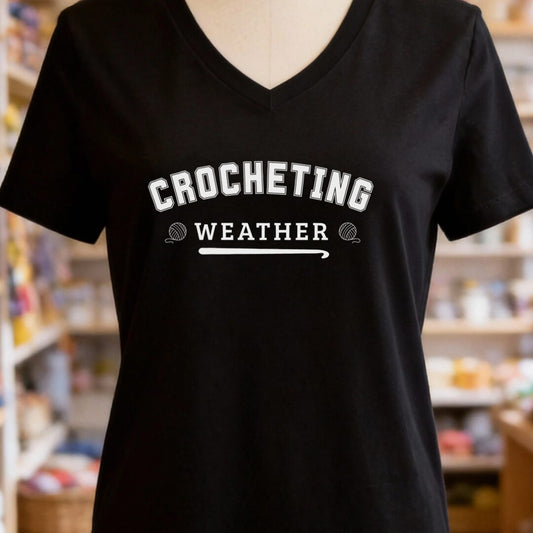 Crocheting Weather V-Neck T-Shirt Black t-shirt