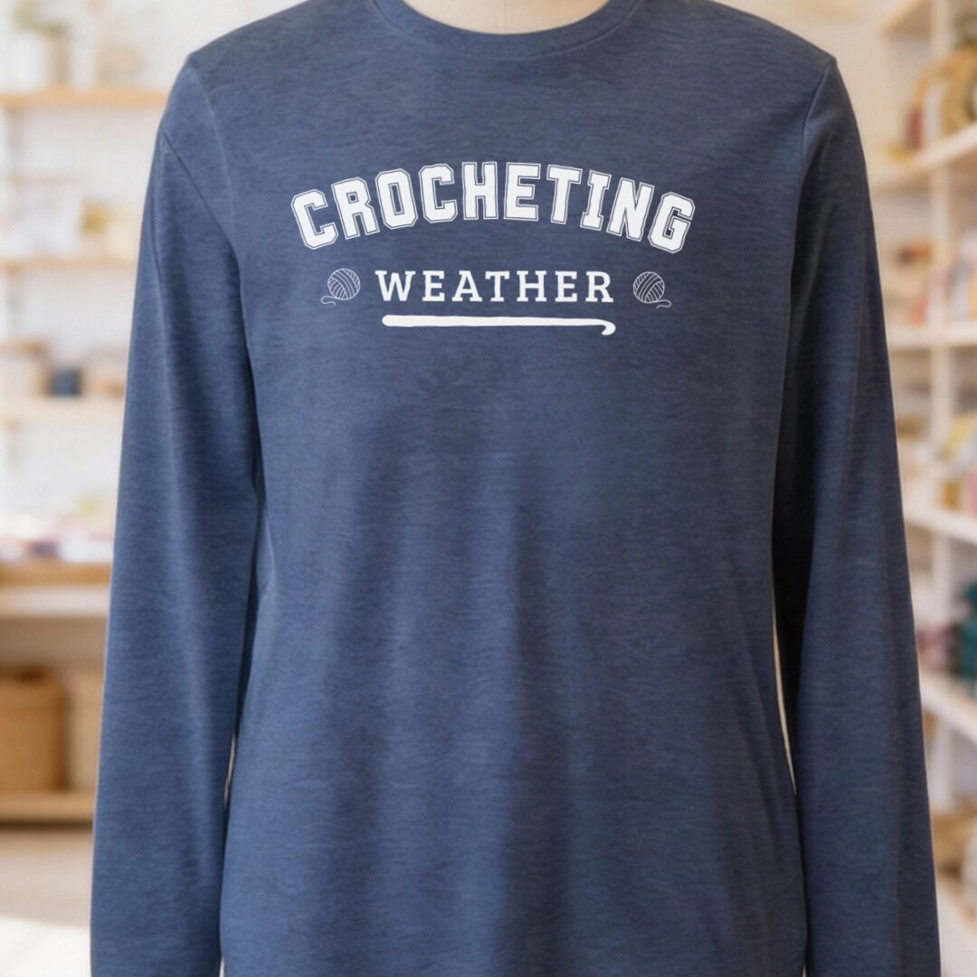 Crocheting Weather Long Sleeve Tee Heather Navy t-shirt