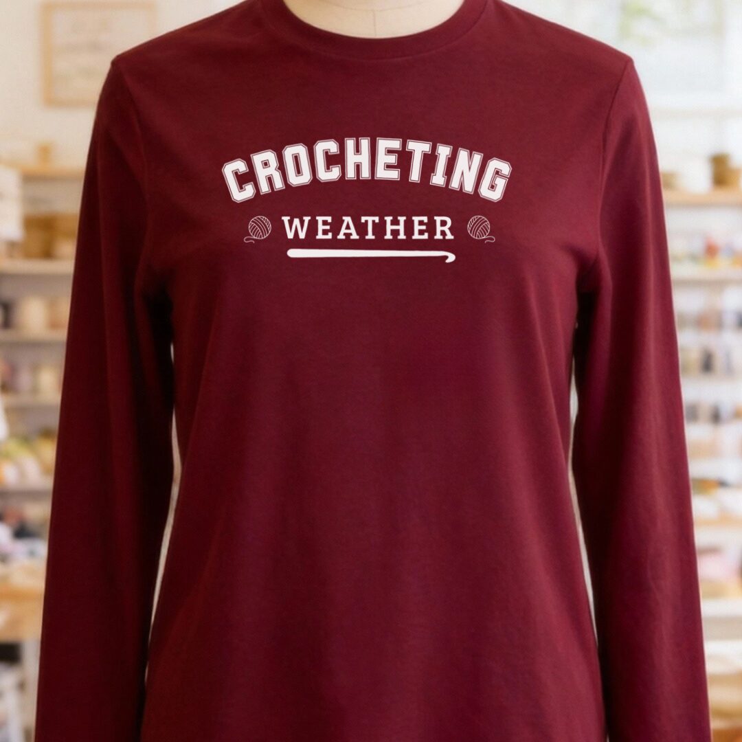 Crocheting Weather Long Sleeve Tee Maroon t-shirt