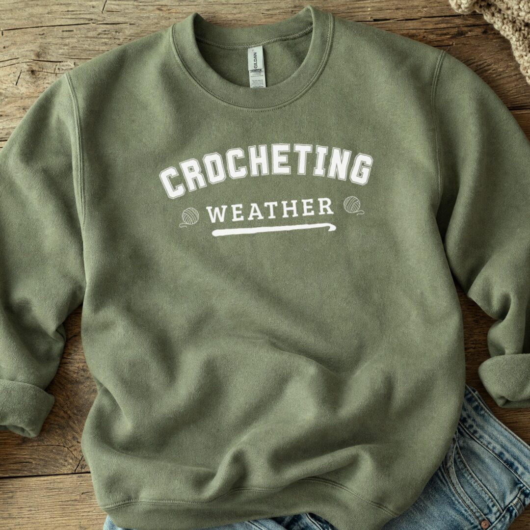 Crocheting Weather Sweatshirt Military Green t-shirt