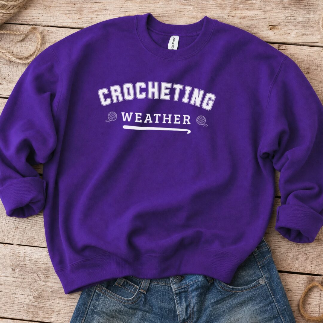 Crocheting Weather Sweatshirt Purple t-shirt