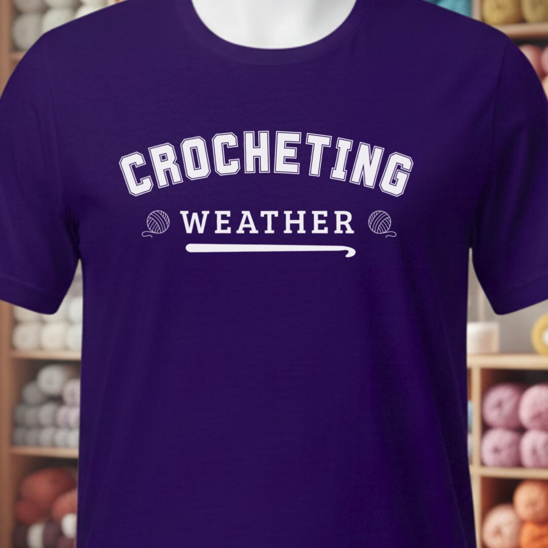 Crocheting Weather T-Shirt Purple t-shirt