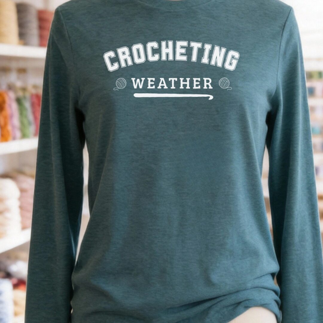 Crocheting Weather Long Sleeve Tee Heather Deep Teal t-shirt