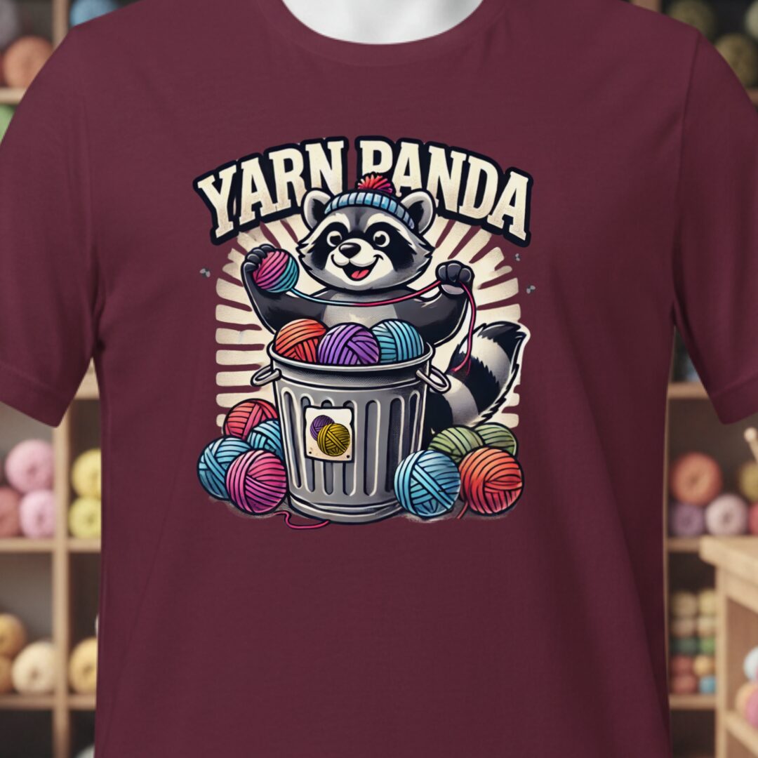 Cute Yarn Panda T-Shirt Maroon t-shirt