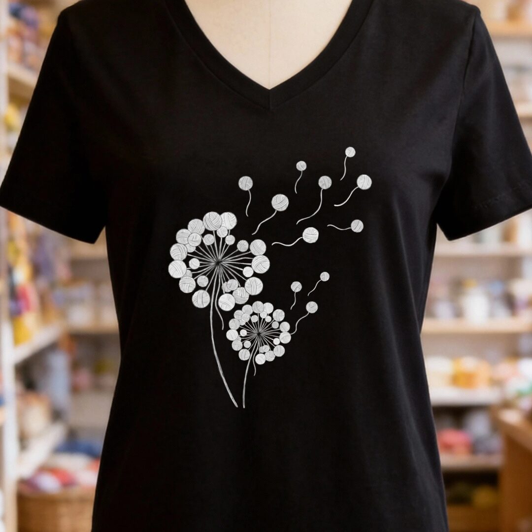 Dandelion V-Neck T-Shirt Black t-shirt
