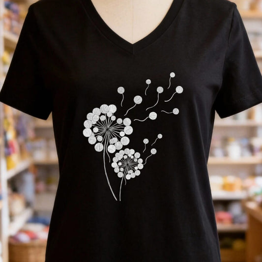 Dandelion V-Neck T-Shirt Black t-shirt