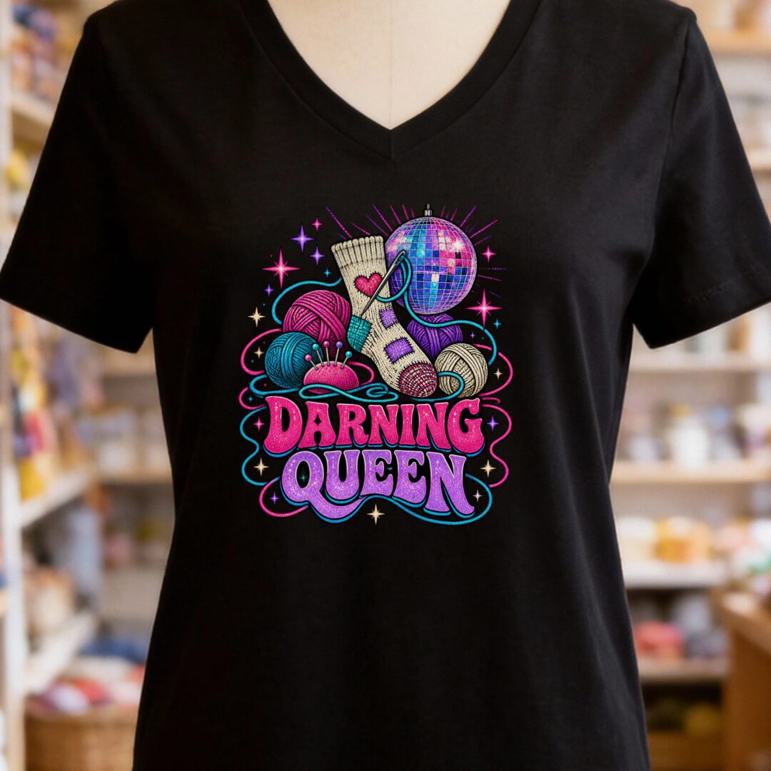 Darning Queen V-Neck T-Shirt Black t-shirt