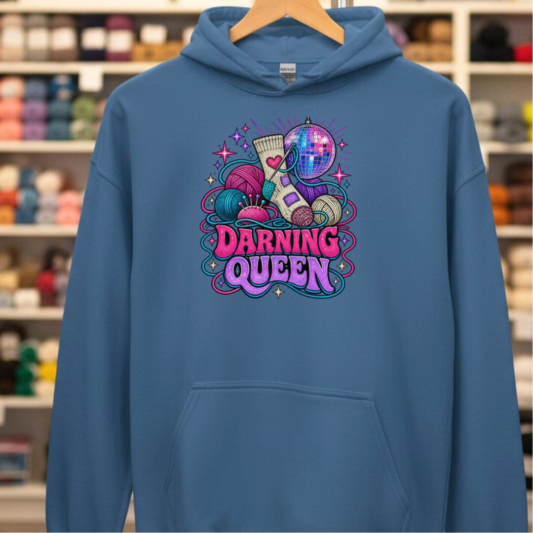 Darning Queen Hoodie Indigo Blue t-shirt