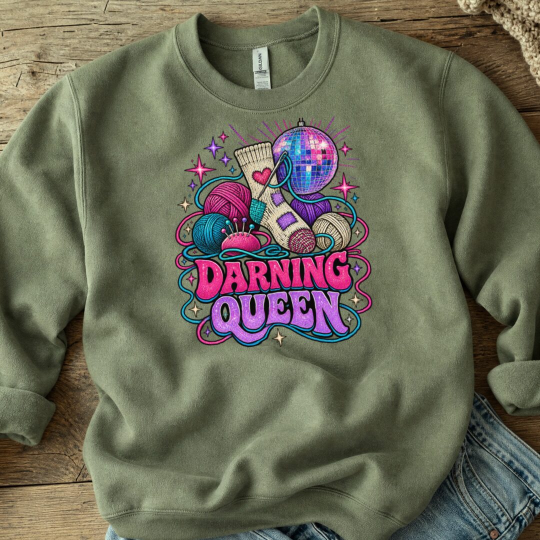 Darning Queen Sweatshirt Military Green t-shirt