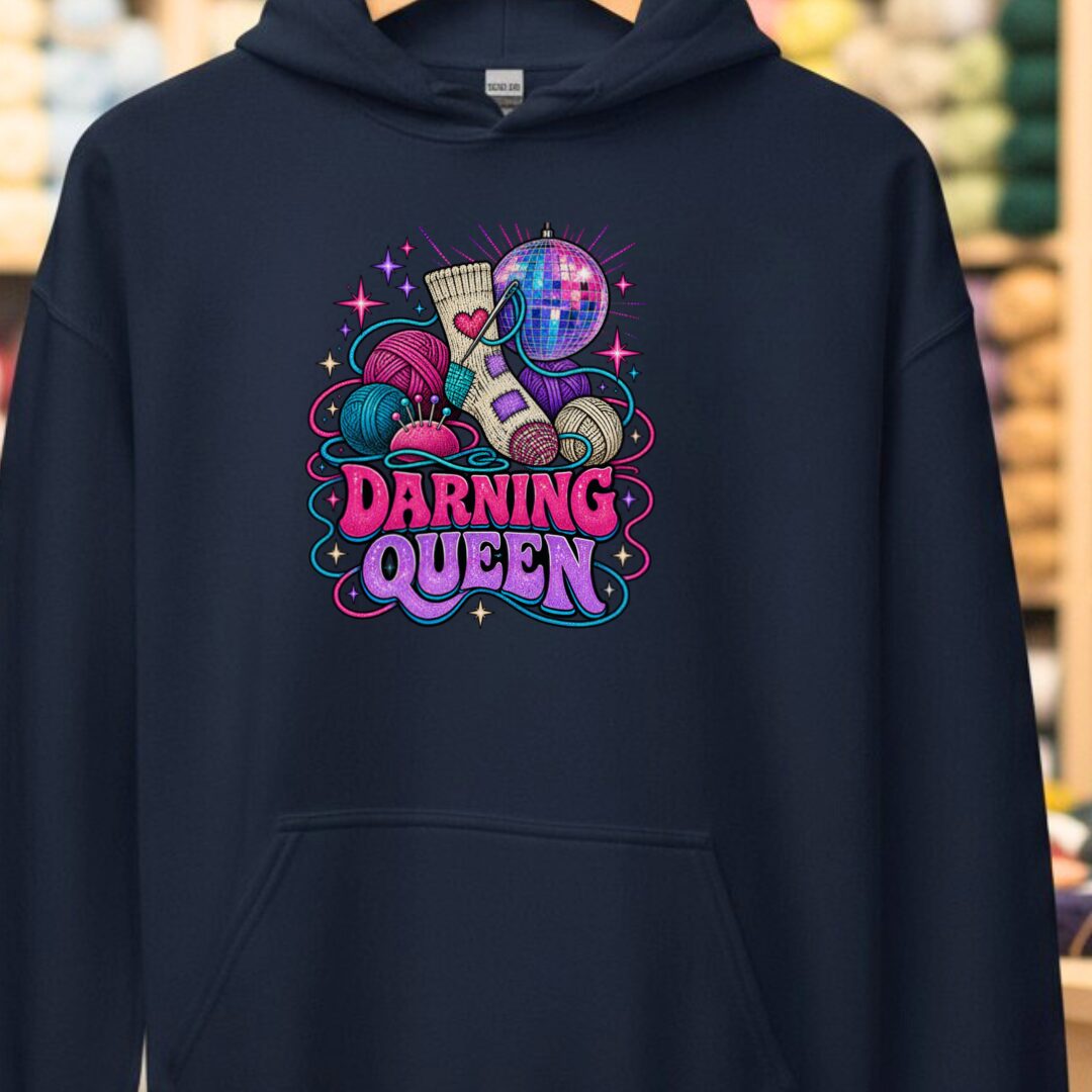 Darning Queen Hoodie Navy t-shirt