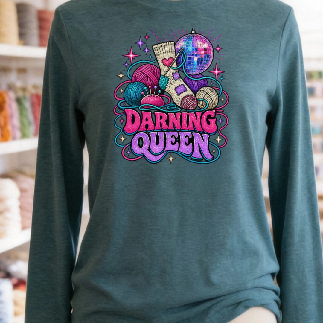 Darning Queen Long Sleeve Tee Teal Blue t-shirt