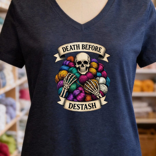 Death Before Destash V-Neck T-Shirt Navy t-shirt