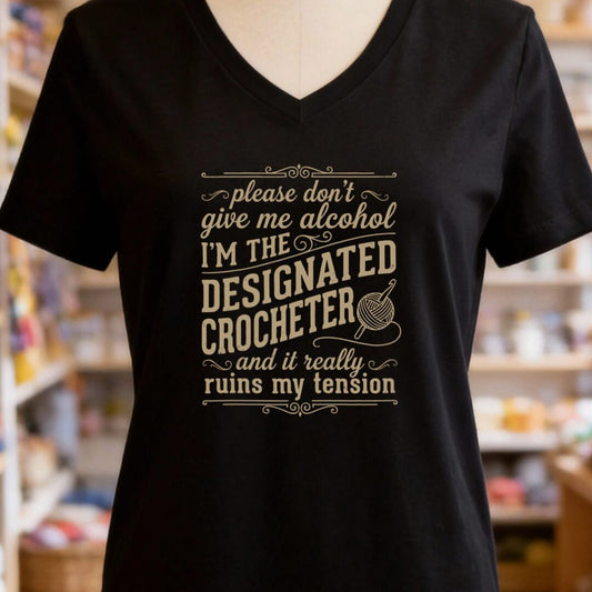 Designated Crocheter V-Neck T-Shirt Black t-shirt