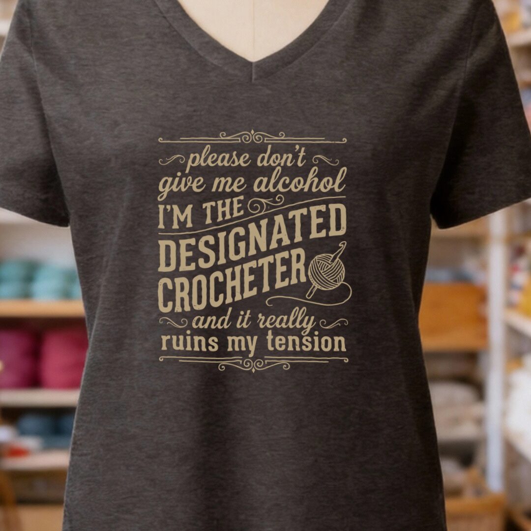 Designated Crocheter V-Neck T-Shirt Dark Grey t-shirt