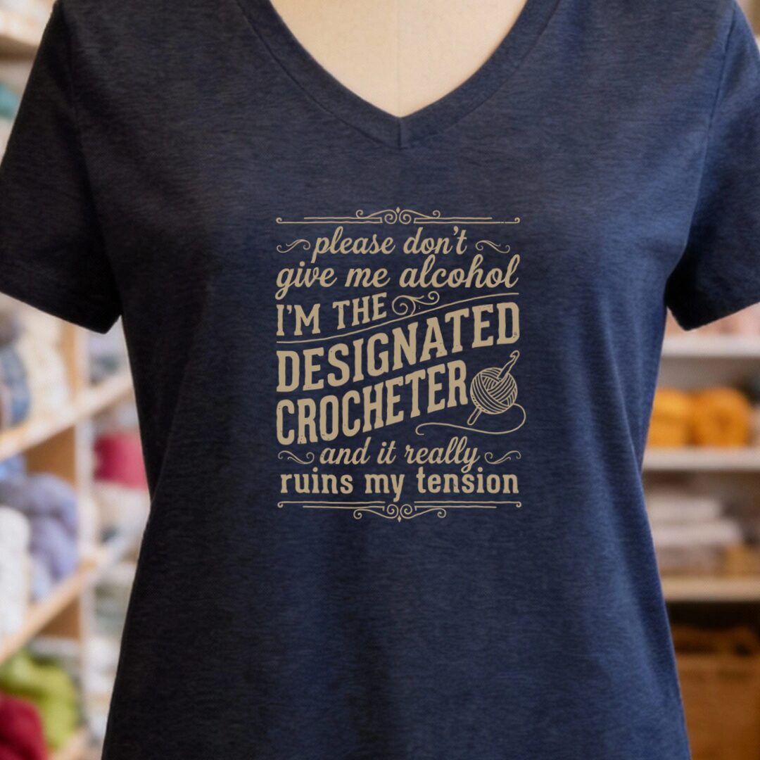 Designated Crocheter V-Neck T-Shirt Navy t-shirt