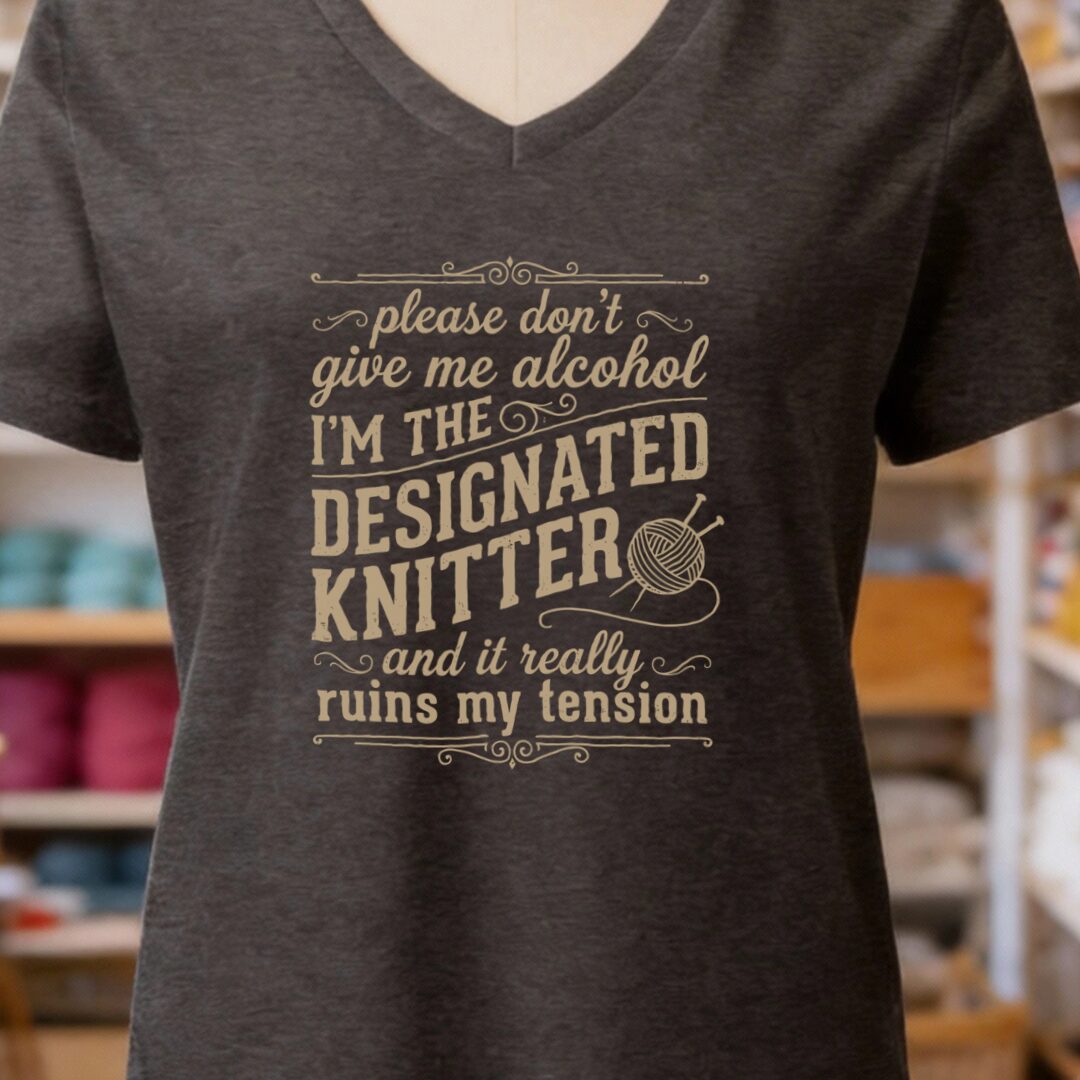 Designated Knitter V-Neck T-Shirt Dark Grey t-shirt