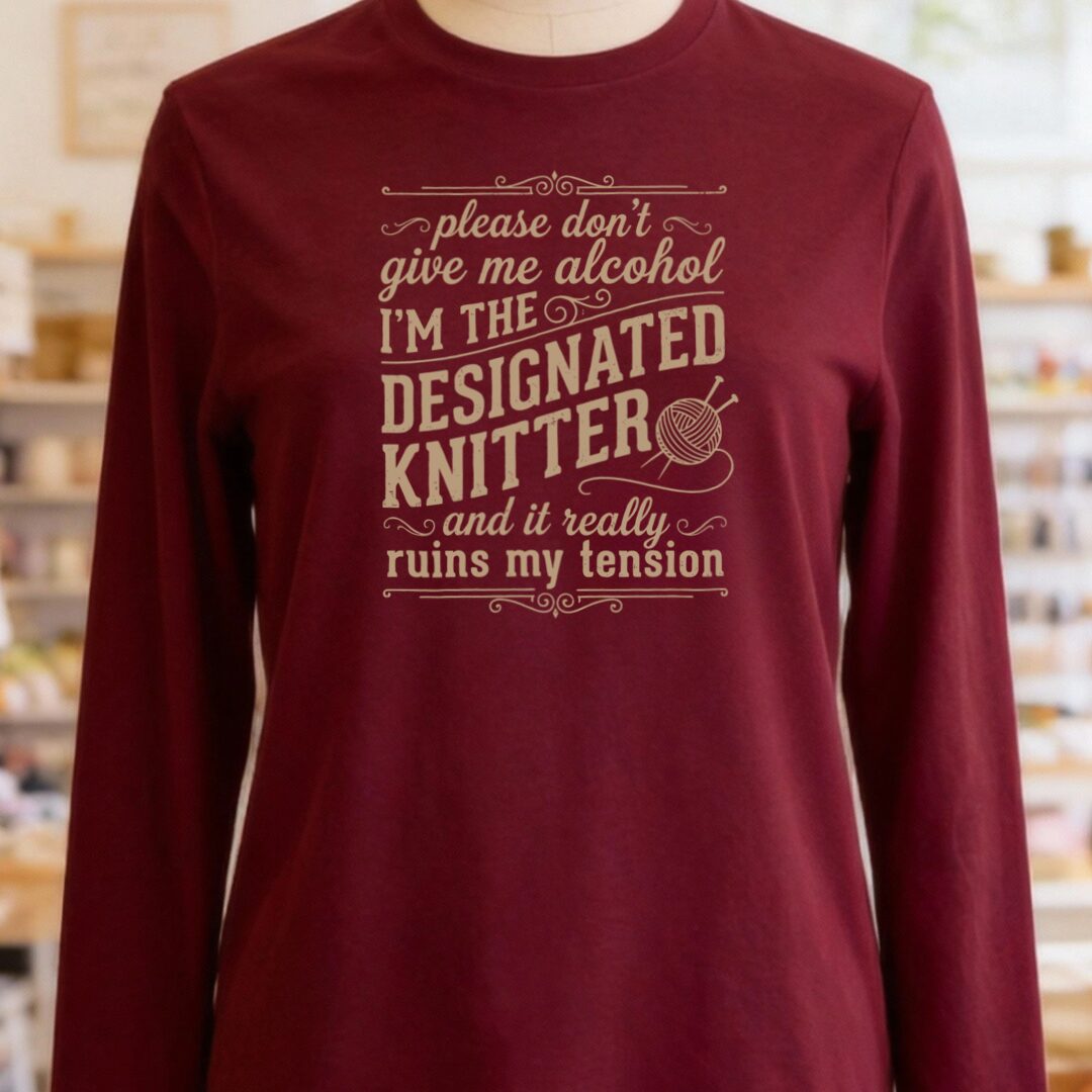 Designated Knitter Long Sleeve Tee Maroon t-shirt