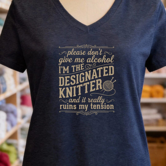 Designated Knitter V-Neck T-Shirt Navy t-shirt